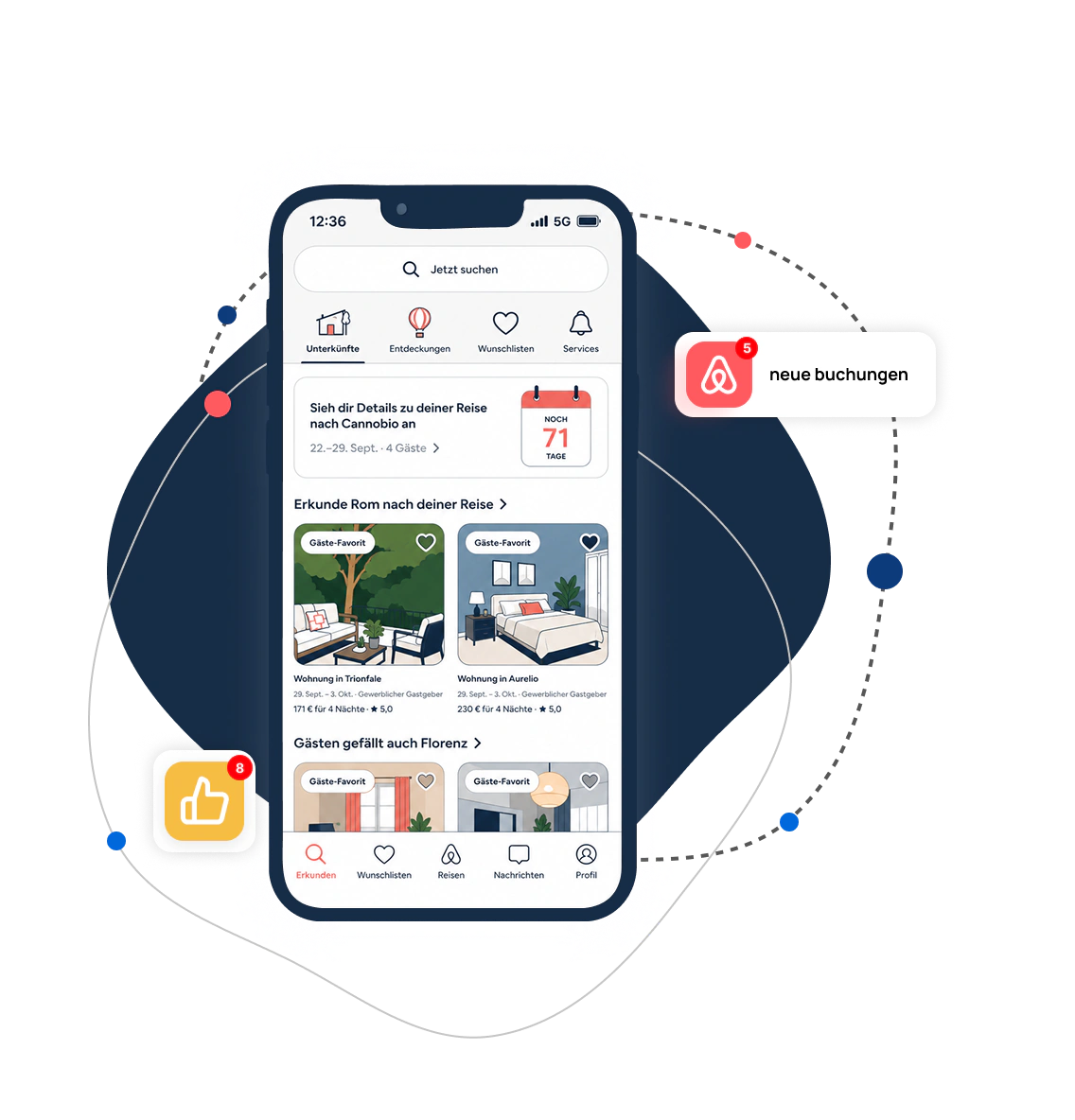 Airbnb-App mit neuen Buchungen und optimierten Unterkünften